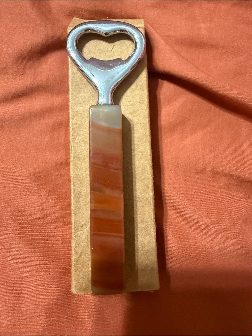 Heart-Top Bottle Opener with Brown Swirl Handle